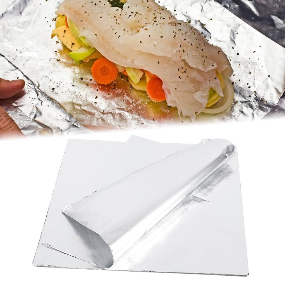 100 st Förtjockat Högtemperaturbeständigt Aluminiumfoliepapper för Grillning Barbecue Bakning