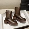 Cowhide~ Maillard boots retro leather medium boots women's belt buckle short boots thick-soled Martin boots thin boots