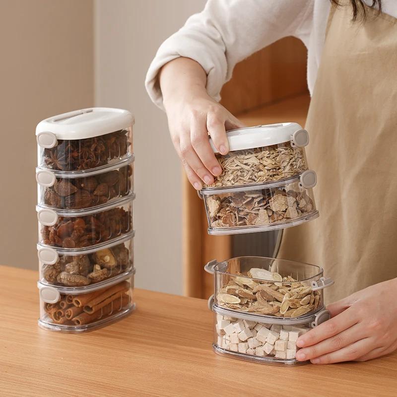 4-5 Schichten Kunststoff Gewürzaufbewahrungsboxen Getrocknete Chili Gewürz Kondimentboxen Aufbewahrungsboxen Haushalt Versiegelte Gläser für Küche