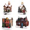 4pcs Resin Christmas Scene Snow Houses Set Desktop Decoration
