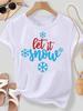 (Asian Size) Lovely Watercolor Cute Merry Christmas New Year Women's Top T Tee Festival O-neck Clothing Print Fashion Ladies Graphic T-shirts