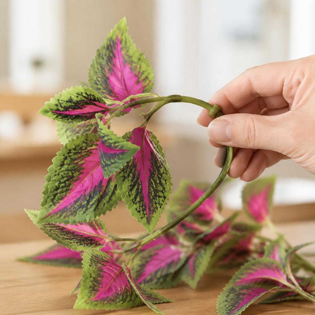 5pcs Artificial Perilla Leaves Faux Plant Indoor Decorative Background Wall Greenery Arrangement for Home Office Display