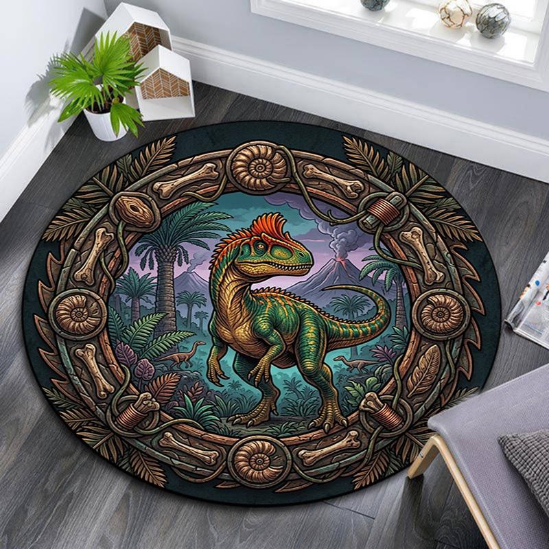 Prehistoric Dinosaur Frame Round Area Rug Under Office Chairs Bedroom Living Room Home Decor