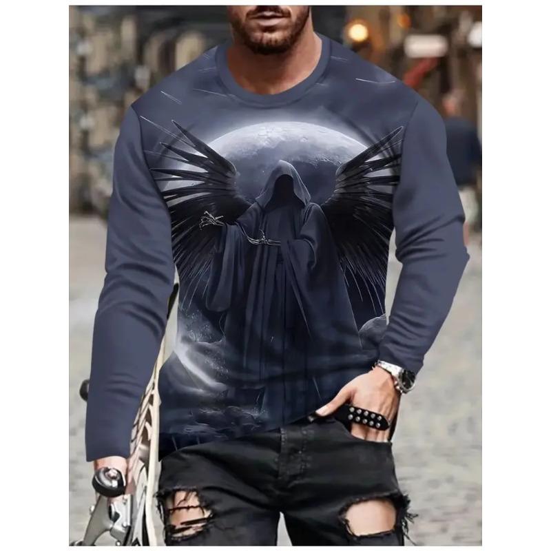 Herren 3D-Druck Crew-Neck Langarm-T-Shirt