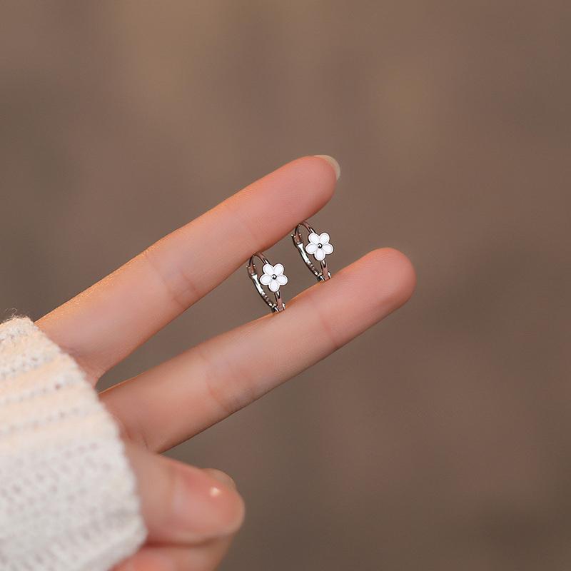 925 Silver Needle Flower Plant Mini Hoop Earrings For Women Classic Jewelry Light Accessories