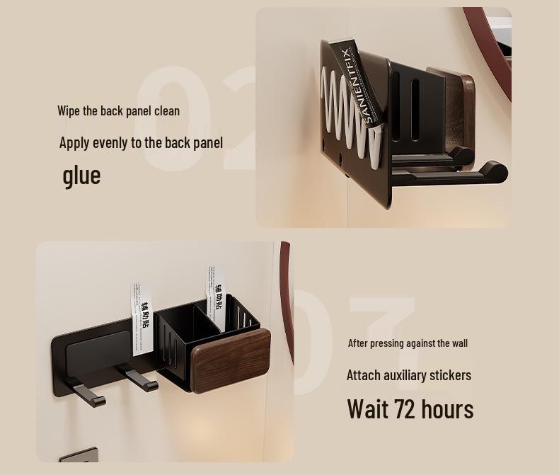 Walnut Hair Dryer & Makeup Brush Organizer, No-Drill Wall Mount
