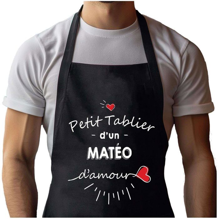 Tablier de cuisine - Matéo d'amour - Noir - Coton - Impression bretonne