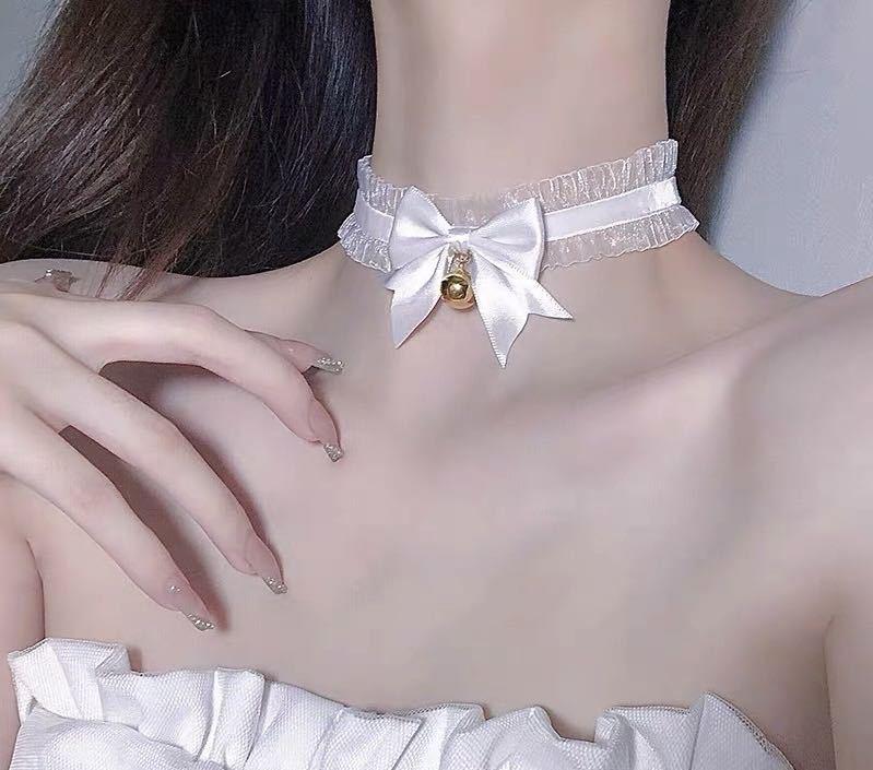 Adjustable Kitten Lolita Necklace with Clavicle Bell and Garter Leash - Japanese Chain and Lace Design Erotic Jewelry