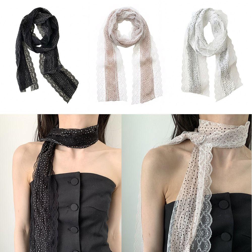 French Style Lace Scarf Black White Pink Headband Trendy Photo-Ready Shawl Spring Summer