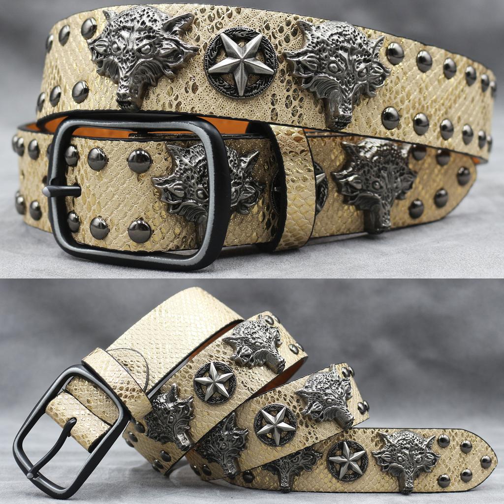Original Skull Rivet Belt Punk Men'S Belt Women'S Snake Pattern Decorative Belt
