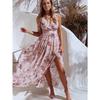 Fashion V Neck Sleeveless Floral Printed Chiffon A-line Dress Elegant Women Vacation Beach Casual Simple Split Party Long Dresses Female Clothing