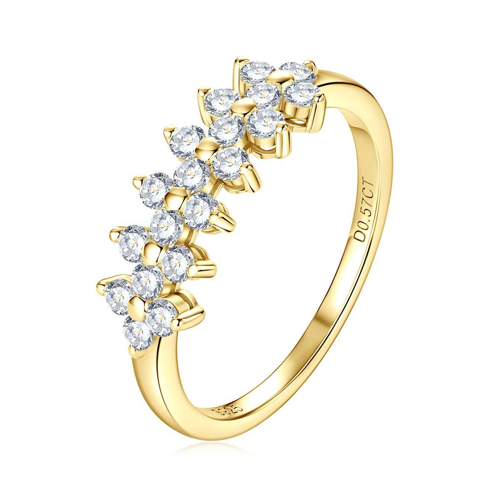 2MM D Clover Full Moissanite Ring for Women Sparkling Diamond S925 Silver Gold Plated Wedding Band with GRA