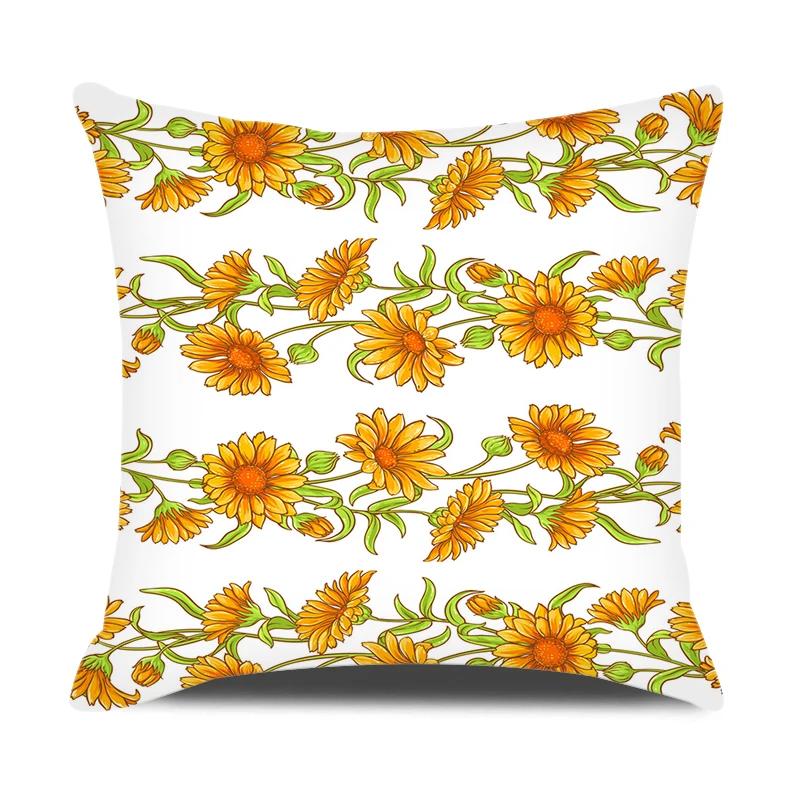 Summer Home Decor Cushion Cover 45x45cm Pillow Case for Sofa Car Green Yellow Plaid Pillowcase Daisy Flower Printed Pillow Cover