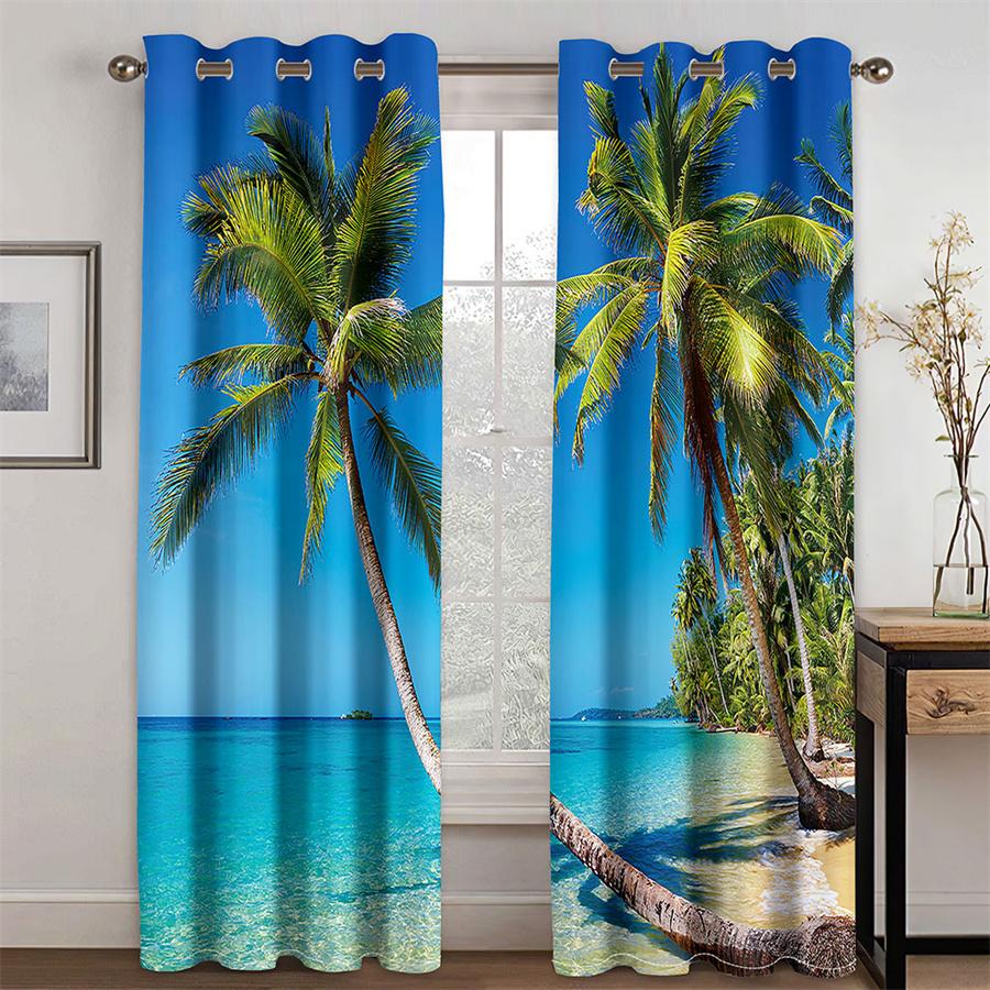 Summer Sea Beach Printed Curtains for Living Room Bedroom Coastal Landscape Home Decor