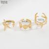3pcs Bague Empilable Élégante Plage Étoile de Mer Coquillage Bague Ouverte Fer Or Diamant d'Eau Or Vêtements Quotidien Accessoires de Fête