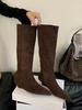 Heel pointed head suede thin tall knight boots women's small height increase long boots but knee pile long boots