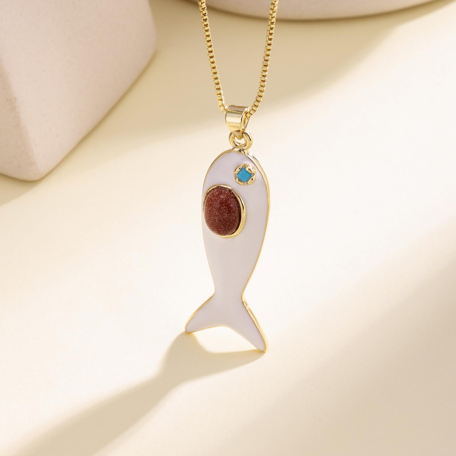 

Nidin Hot Sale White Enamel Fish Pendant Necklace For Women Ocean Animal Charm Clavicle Chain Boho Summer Beach Jewelry Gifts коричневый