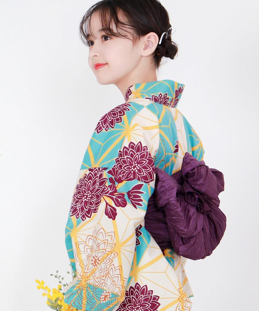 Yukata Two Change Set Heiko Junior Girls [KYOETSU] Set, Yukata, Parts, Girls, Unbleached, Weave, 2-piece (Yukata, Obi), (2.Shadow Chrysanthemum,