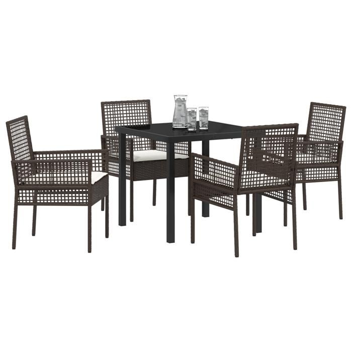 VidaXL Ensemble repas jardin 5 pièces avec coussins Marron Poly Rattan 3379871
