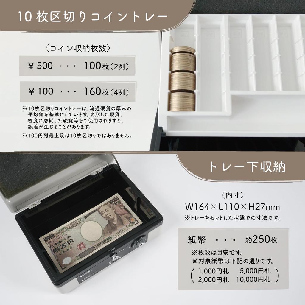 CARL Handheld Cash Box, Event-Specific, Holds 100 and 500 Yen Coins, A6 Size, Gray, CB-8255-D