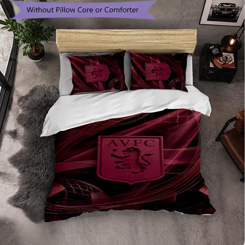 Aston Villa Football Themed Bedding 3Pcs Duvet Cover Set Decorative Bed Linen For Teen Room Home Decoration