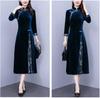NEZIH Long Sleeve Flared Plus Size Size Dress, Autumn/Winter, High-Waisted, Chinese-Style Dress, Docking, Feminine, Beautiful, (Blue, 6)