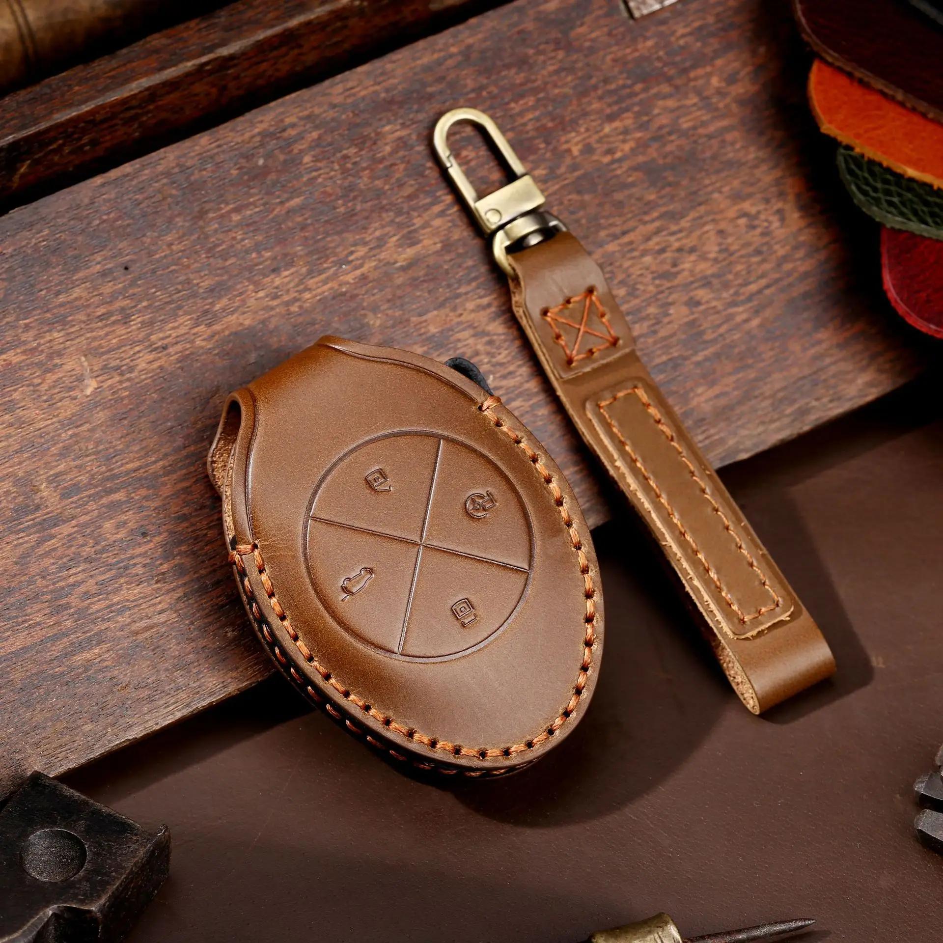 

leather car key cover keychain holder case protector for Xpeng G3 2020 2021 P7 520 XIAOPENG Remote Shell bag Set Accessories коричневий