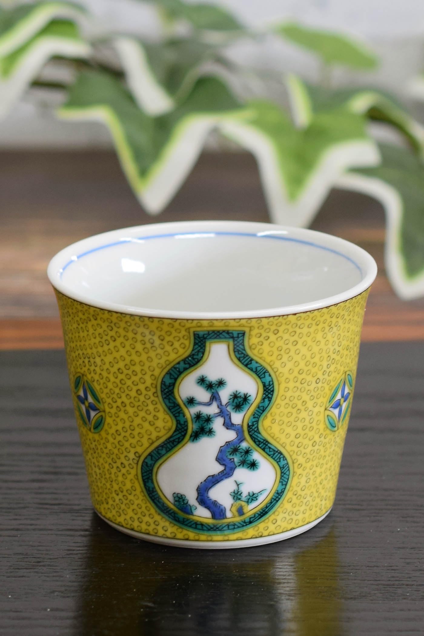 

Waza no Kura Stylish Kutani Ware Soba Choko (Soba Cup) with a Blue Gourd and Pine Design, Premium Japanese Tableware, Made in Japan