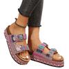 Vintage Rhinestone Double Buckle Cork Slippers for Women,Thick-Soled Summer Slides,Comfortable and Fashionable Beach Slippers