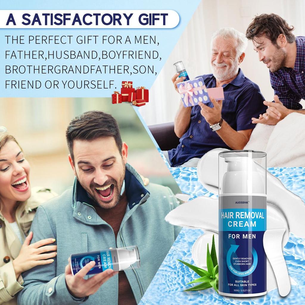 Enthaarungscreme für Männer, Rasiercreme für Männer, Haarentfernungscreme mit Schaber, Aloe Vera feuchtigkeitsspendend, schmerzlos, feuchtigkeitsspendend - 100g