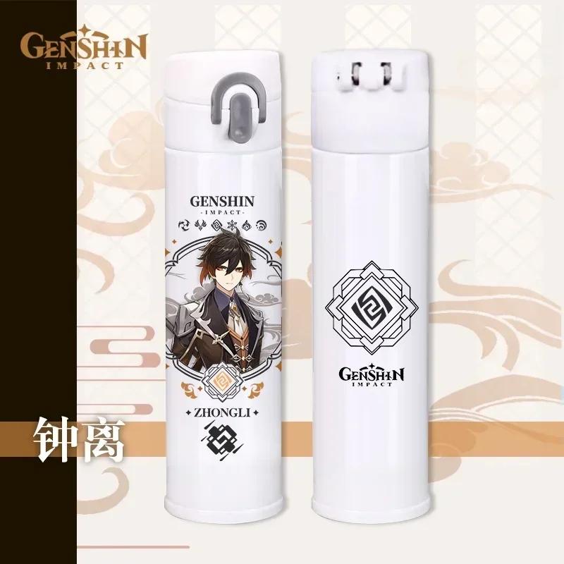 Genshin Thermos Cup Bottles Zhongli Beelzebul Genshin Impact Insulated Bottles Anime Coffee Water Cup Mug Vacuum Thermos Flask