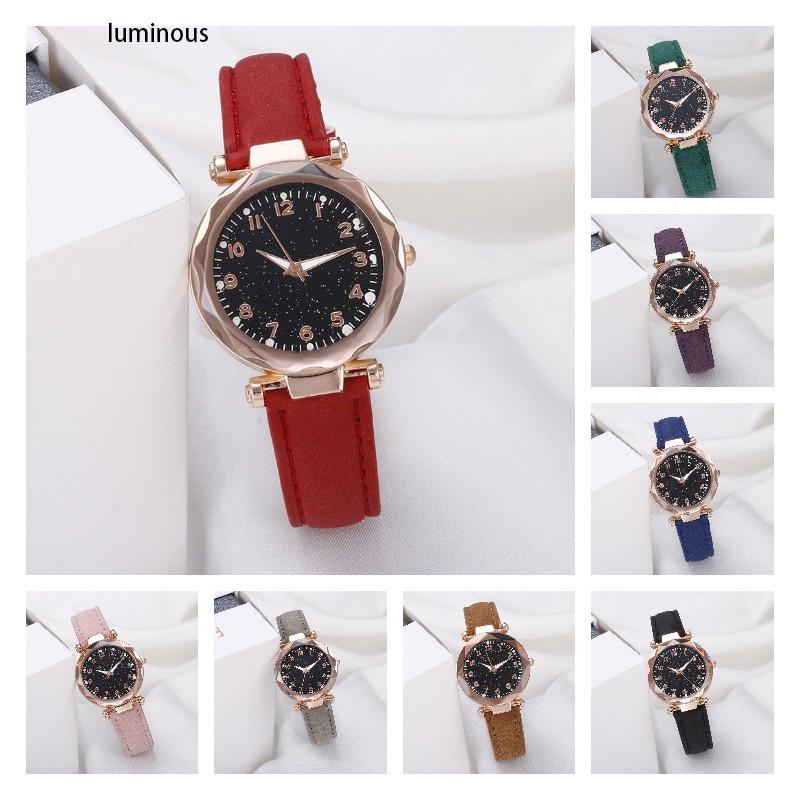 Damen Digitaluhr mit Gürtel und Nachthimmel-Design, lässige Quarz-Armbanduhr