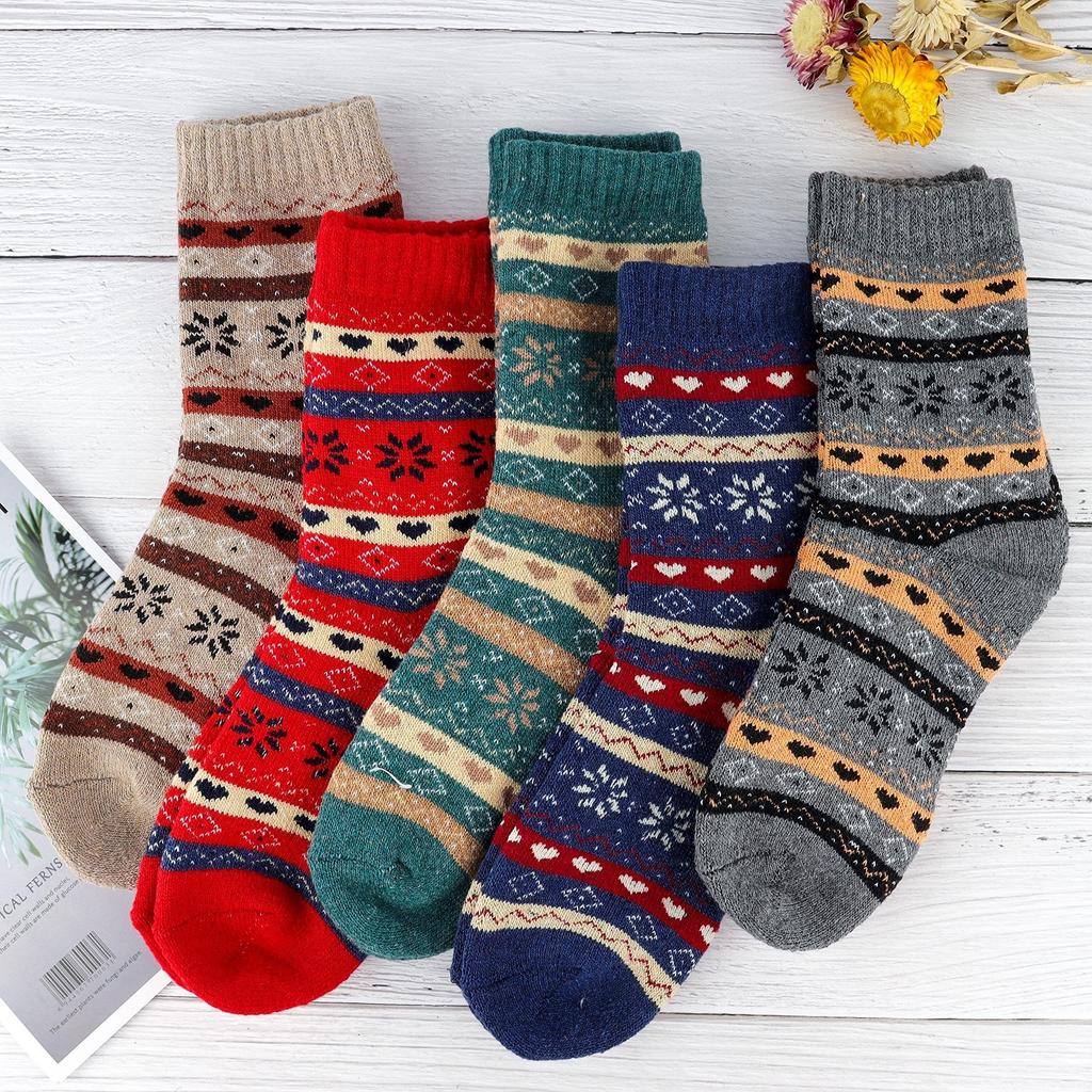 5 Pairs of Ultra-Warm Women's Fleece Thermal Socks Soft Breathable Knit Striped Socks