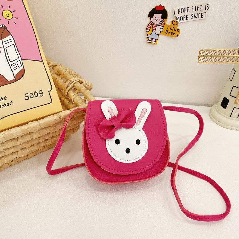 Cute Rabbit Faux Leather Crossbody Bag for Kids, Kawaii Cartoon Mini Square Shoulder Purse, Zipper Closure Single Strap Chain Bag for Children