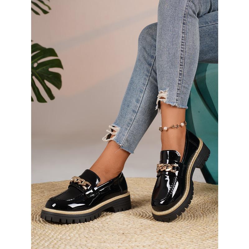 Metal Chain Low-top Shoes 2025 Autumn New Platform Muffin Kick Plus-size Loafer Girl