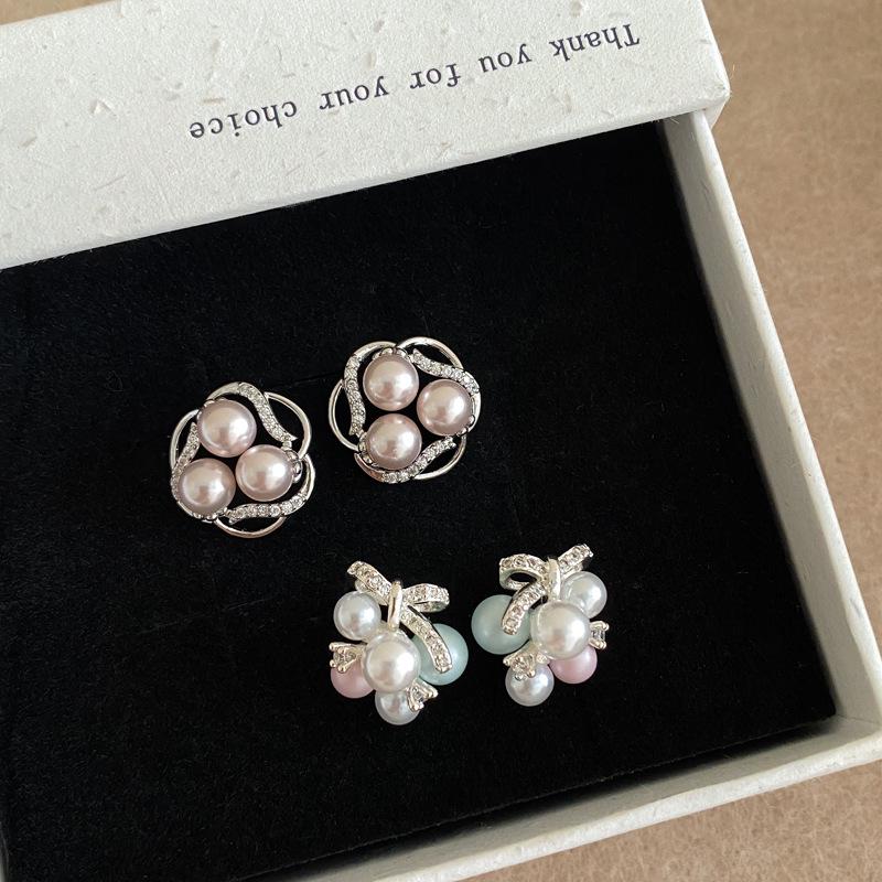 Korean Silver Needle Zircon Pearl Stud Earrings: Geometric, Elegant, Luxury Women's Jewelry
