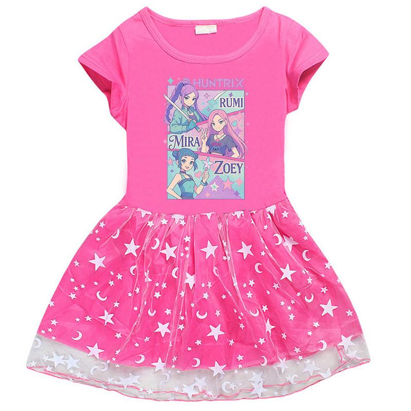 Girls Kpop Mira Zoey Rumi Hunters Printed Princess Lovely Mesh Dress