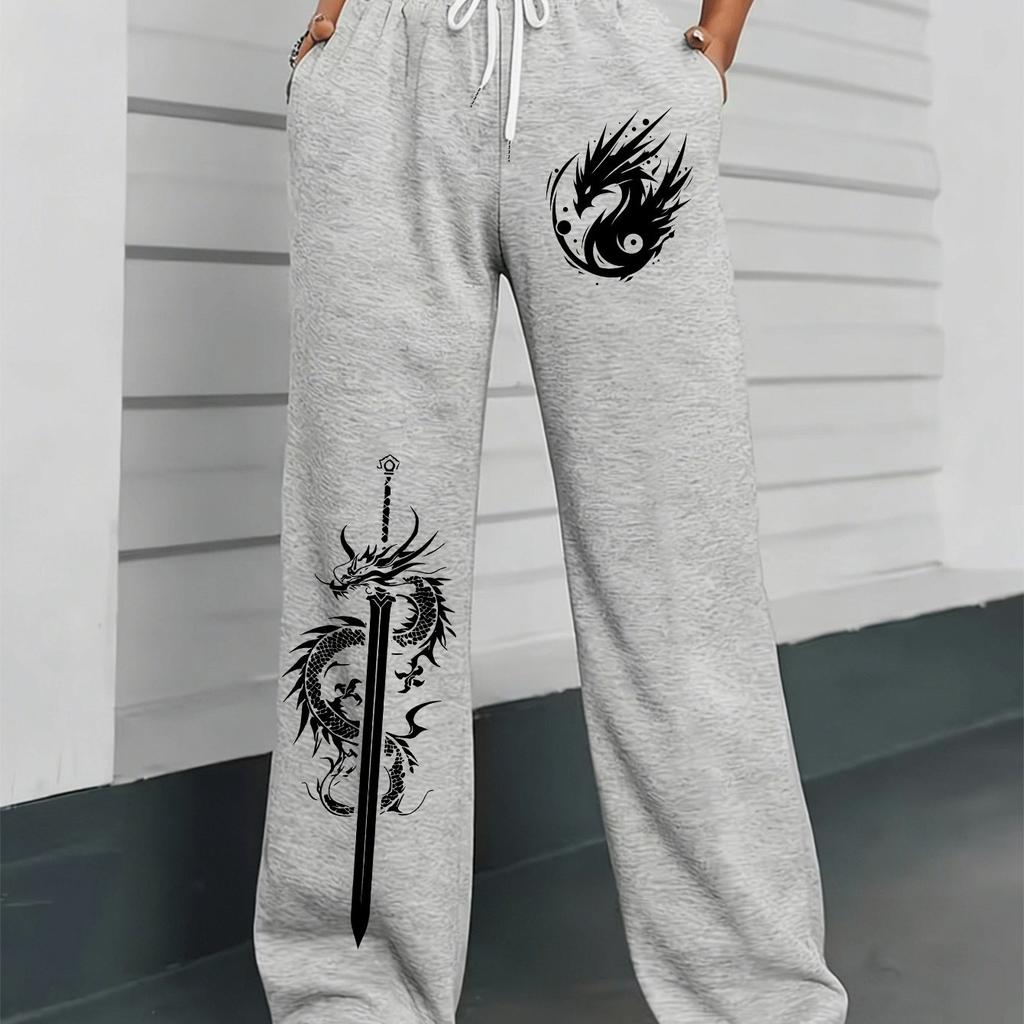 Xuan Long Tenant Une Épée Pantalon Tendance de Rue Motifs Ornant Personnalité et Style Pantalon Homme et Femme