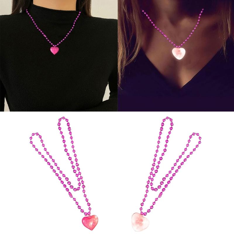 Light Up Heart Necklace Glowing Heart Necklaces LED Flashing Necklace Pink Party Accessories for Adults Women Gifts