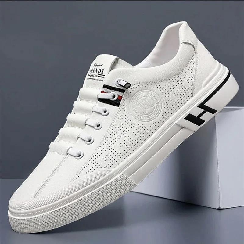 Fashion Men Casual Leather Shoes Summer Breathable Cool Loafers Luxury Brand Business Shoes White Trend Sneakers Masculino