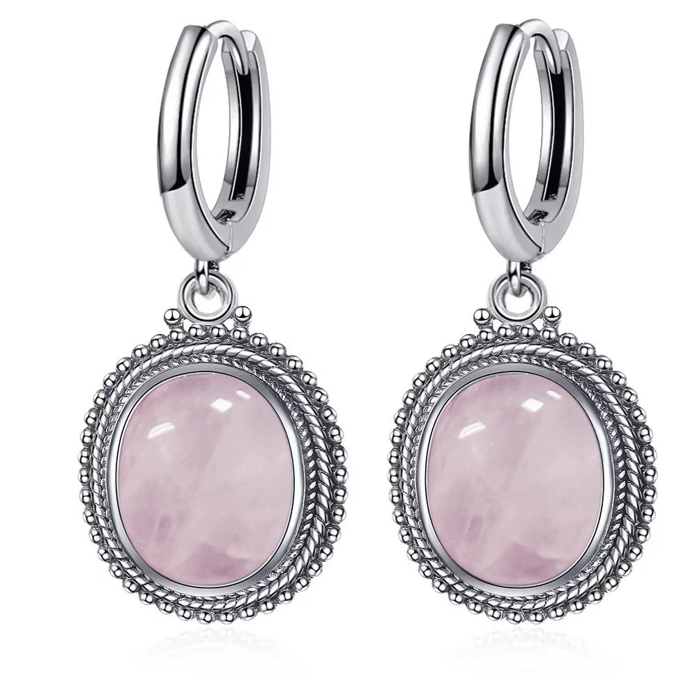 Vintage 925 Silver Natural Labradorite Earrings with Blue Light 10*12mm Big Stone Hoop Earrings Fine Jewelry for Women