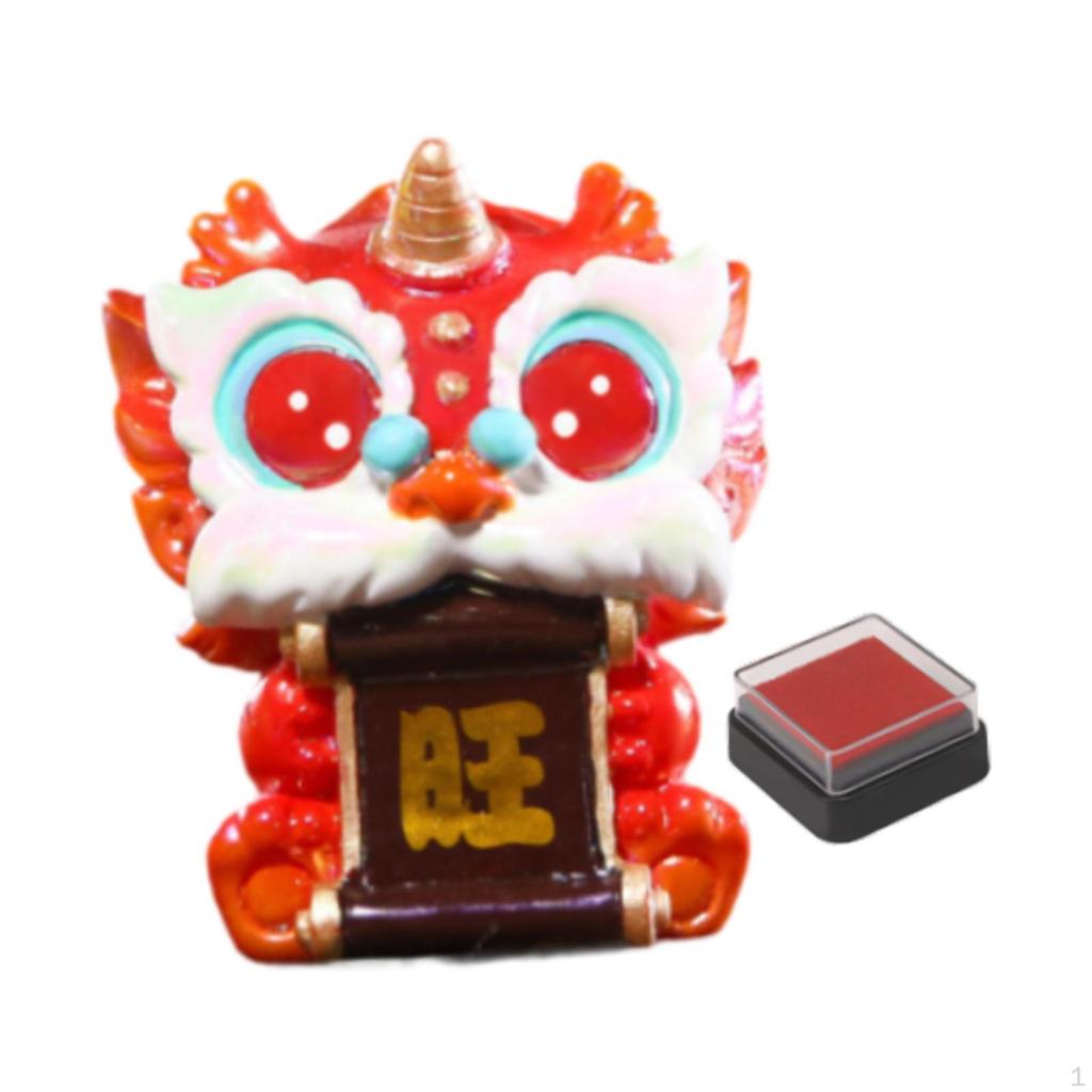 Chinese Lion Statue Seal Blessing Resin Sculpture Centerpiece Ideal Gift Spring Festival Feng Shui