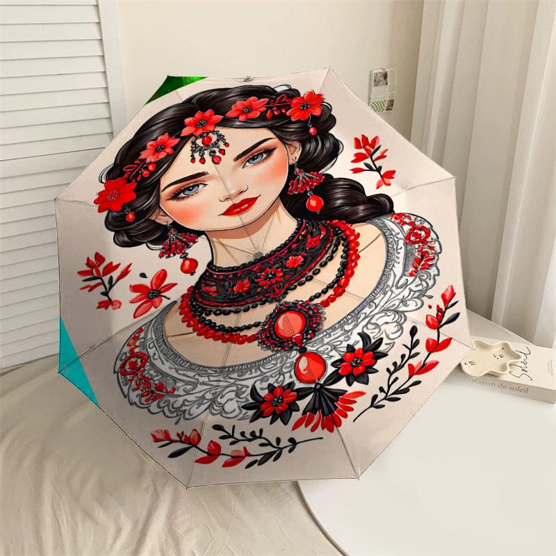 

1pc Floral Jewelry Automatic Open/Close Umbrella Compact Folding Umbrella with 8-Rib Shaft for Women/Men, Elegant Birthday1151S