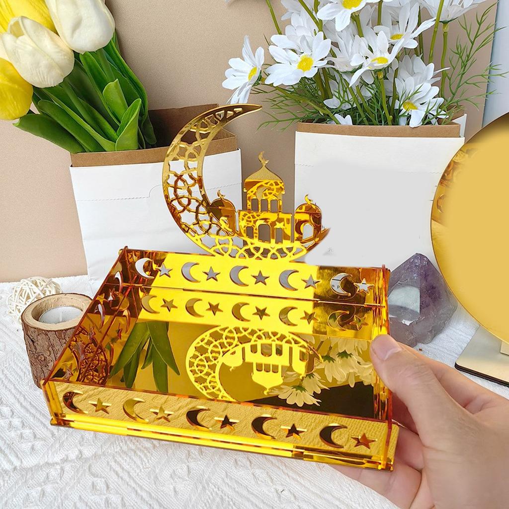 Eid Tray Moon Temple Food Holder Acrylic Ornament for Islamic Muslim Table Decoration Ramadan Party Candy Food Supplies