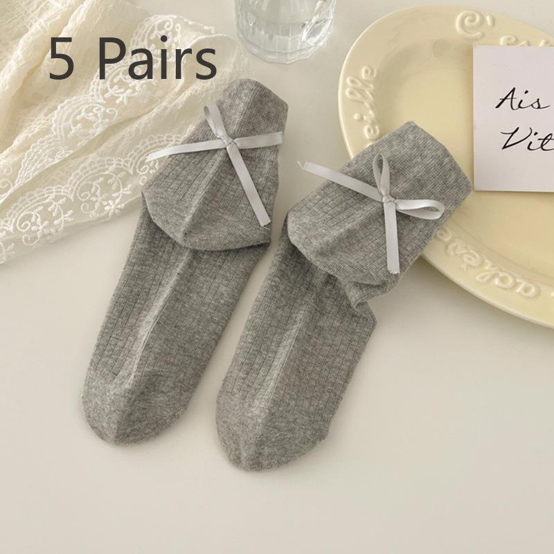 5 Pairs of Female Spring and Summer Small Fashion Design Sweet Lovely Ribbon Bow Socks