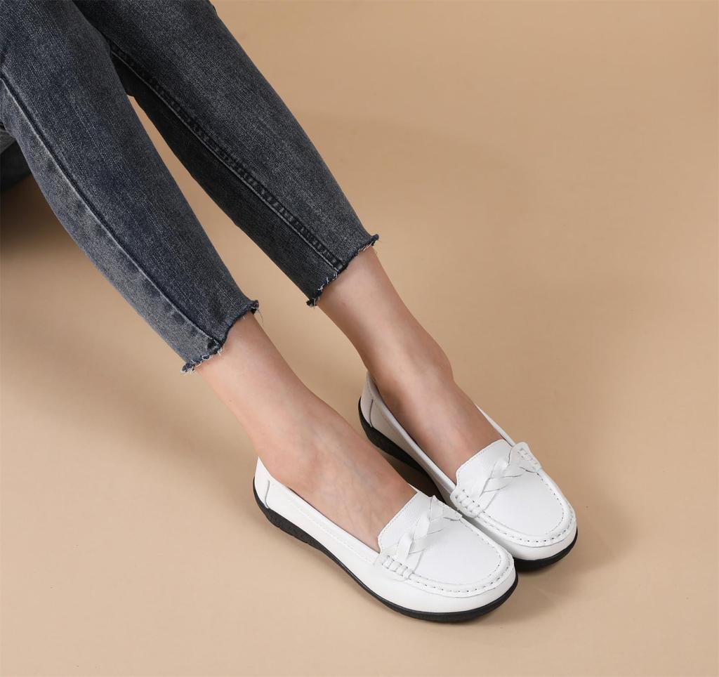 WUIWUIYU Nurse Comfortable and Perfect for Commuting and Standing Size Women's Slip-On Loafers, Shoes, Flats, Fatigue-Reducing, Work, White, 23.5cm