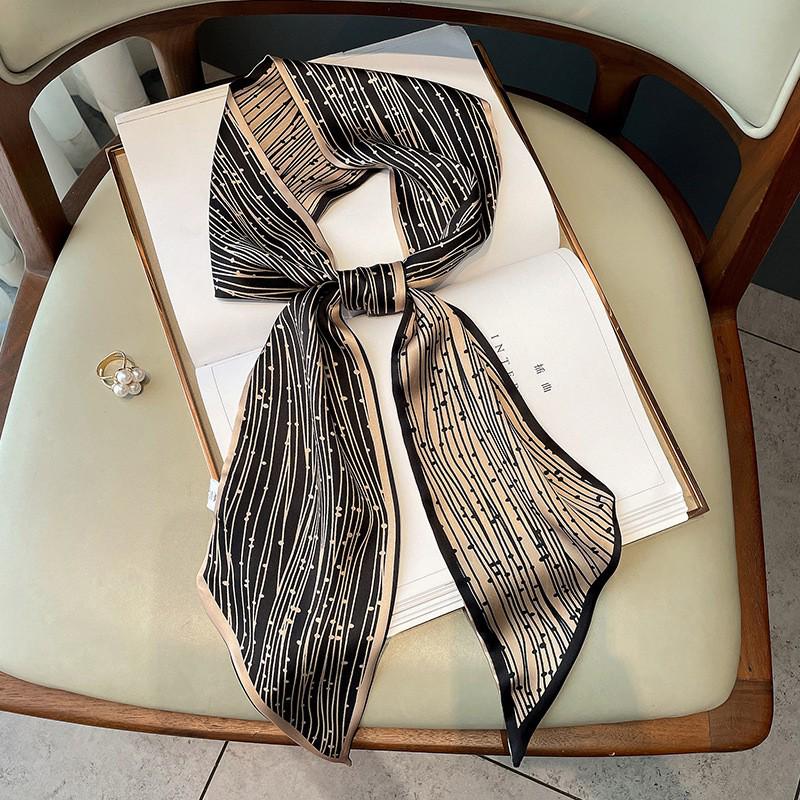 Korean Polka Dot Skinny Scarf: Imitation Silk Spring/Summer Neck Scarf & Headband Tie for Women