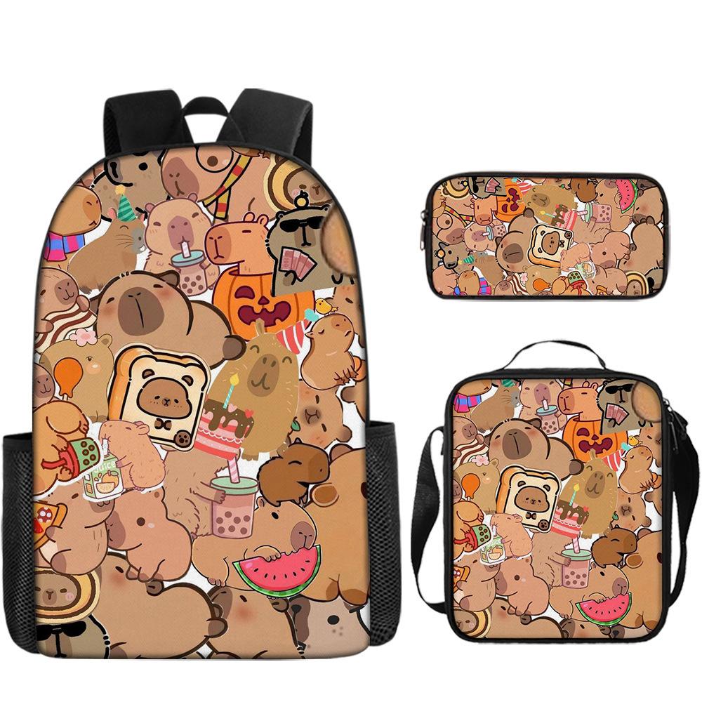 Luxus Neuheit Eigenartig Lustig Cool Capybara 3D Druck 3 Stück/Set Schüler Schultaschen Laptop Tagesrucksack Rucksack Lunchtasche Federmäppchen