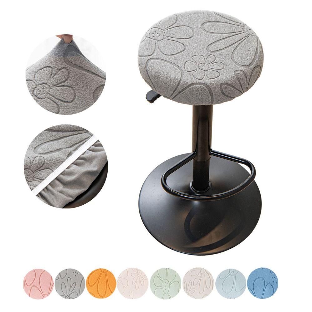 Jacquard Bar Round Stool Cover Thickened Elastic Seat Chair Slipcover Washable Stretchable Stool Cushion Cover for All Seasons