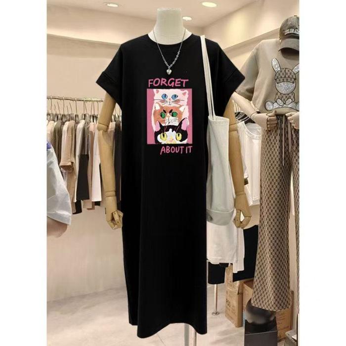 

Новое свободное и повседневное платье большого размера для похудения для женщин на лето с маленьким рукавом-крылышком, футболка в корейском стиле. Это длинное платье с разрезом 4XL чёрный